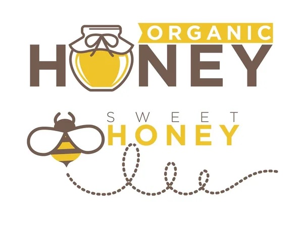 유기 달콤한 벌 꿀 로고 디자인 — 스톡 벡터