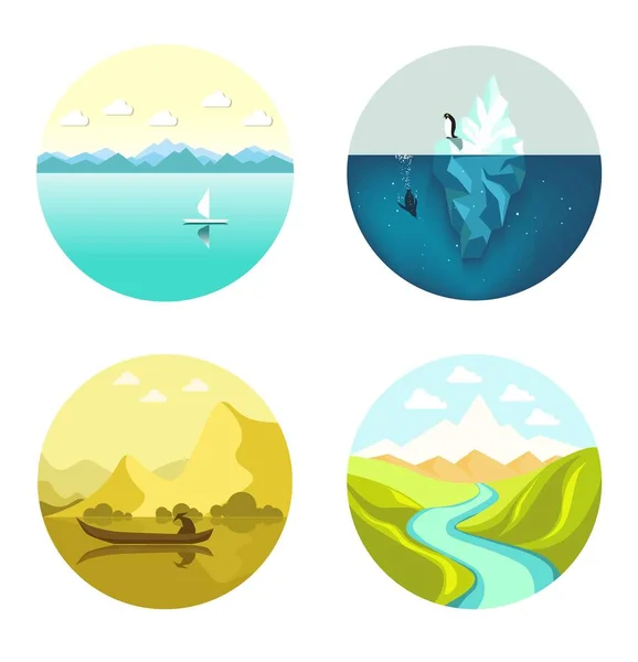 Landscape icons flat set — Stock Vector