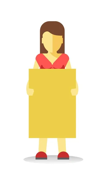 Striking woman holding yellow banner — Stock Vector