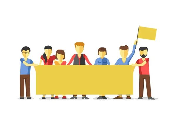 Striking people holding yellow banner Stock Illustration