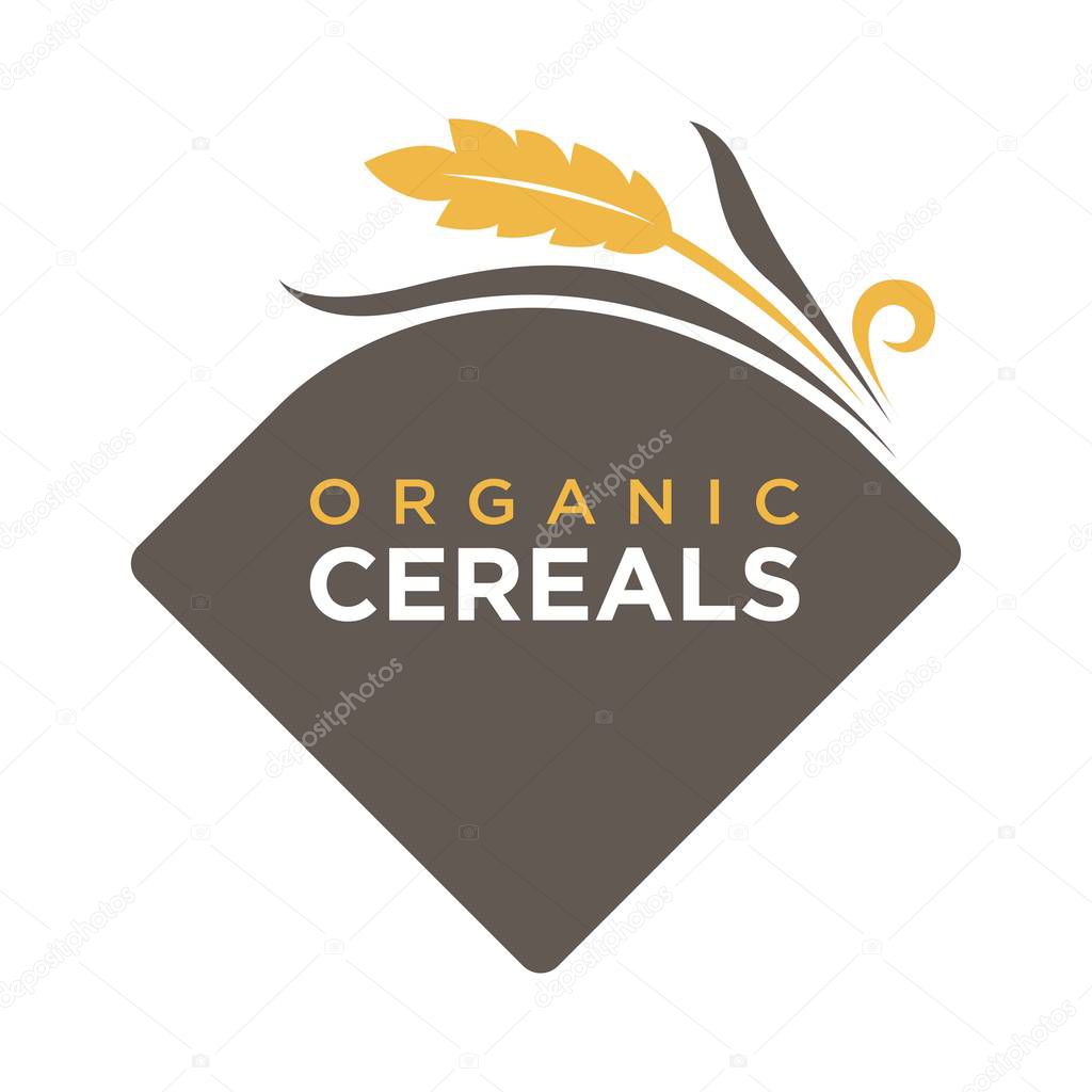 Organic cereals logo with ears of wheat symbol isolated on white, vector illustration