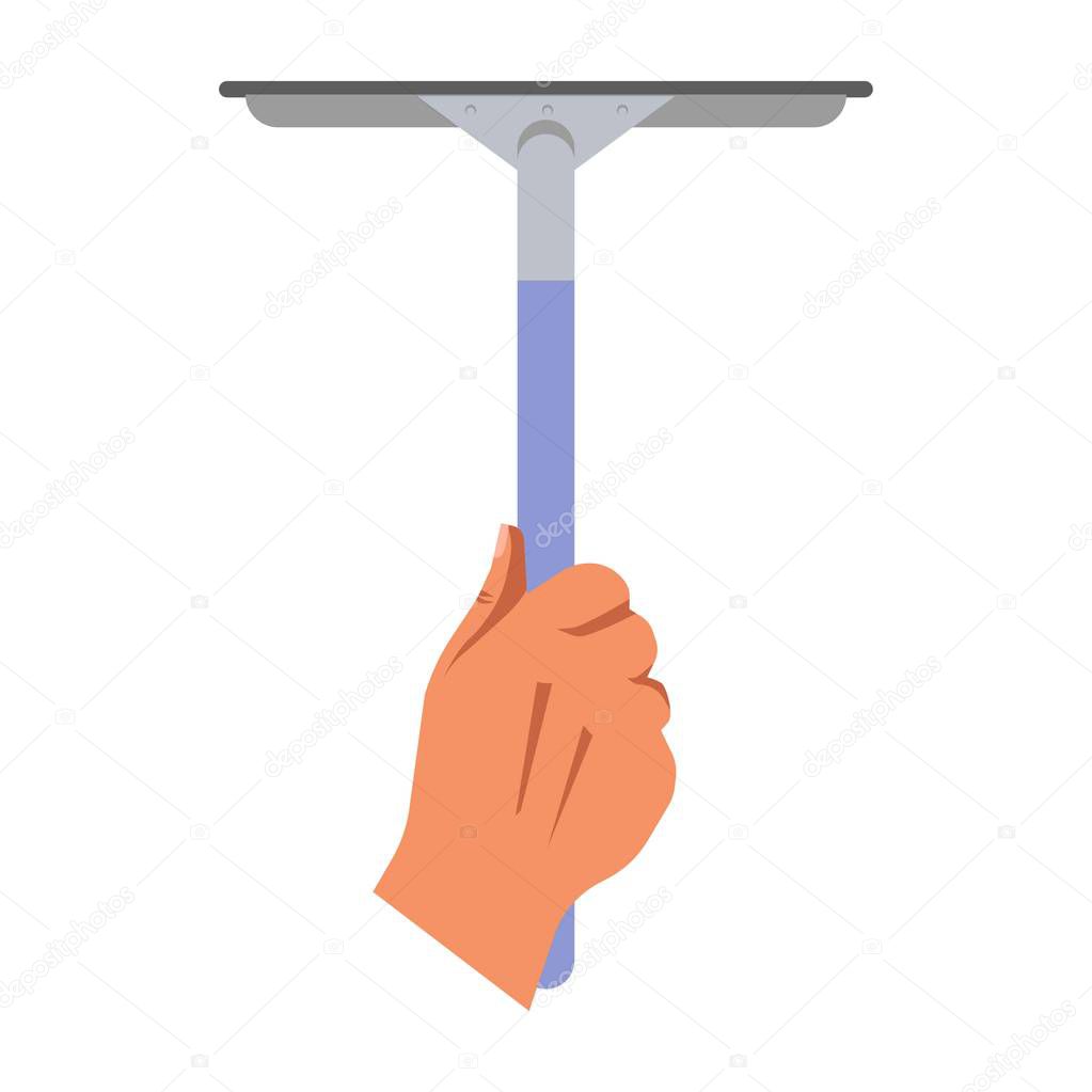 hand holding mop for washing windows
