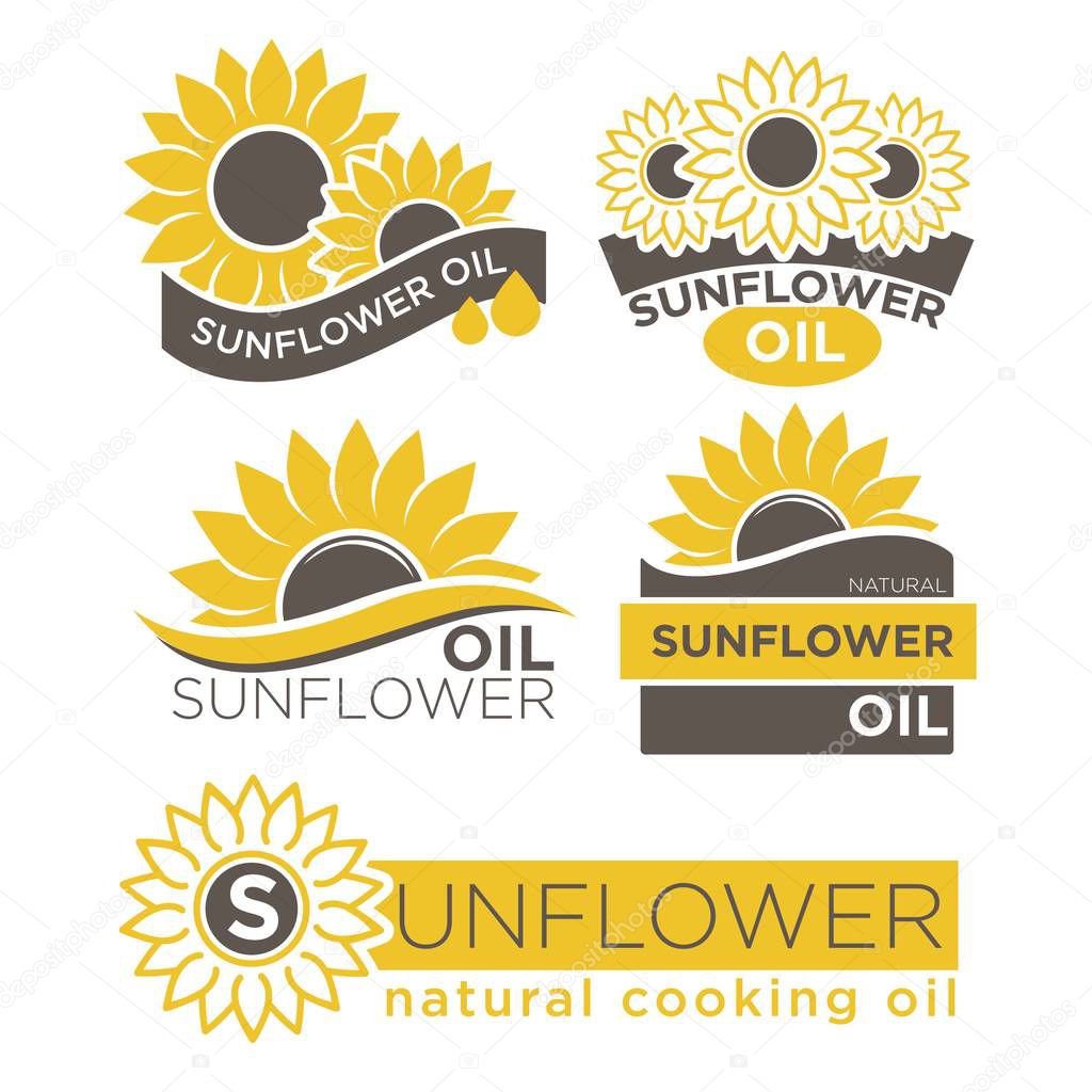 Natural sunflower oil logotypes set
