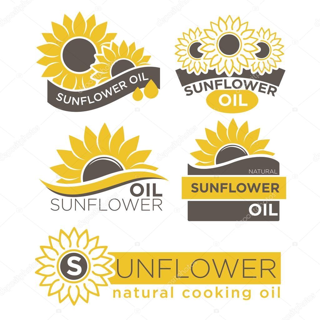 Natural organic sunflower oil logotypes vector illustration on white