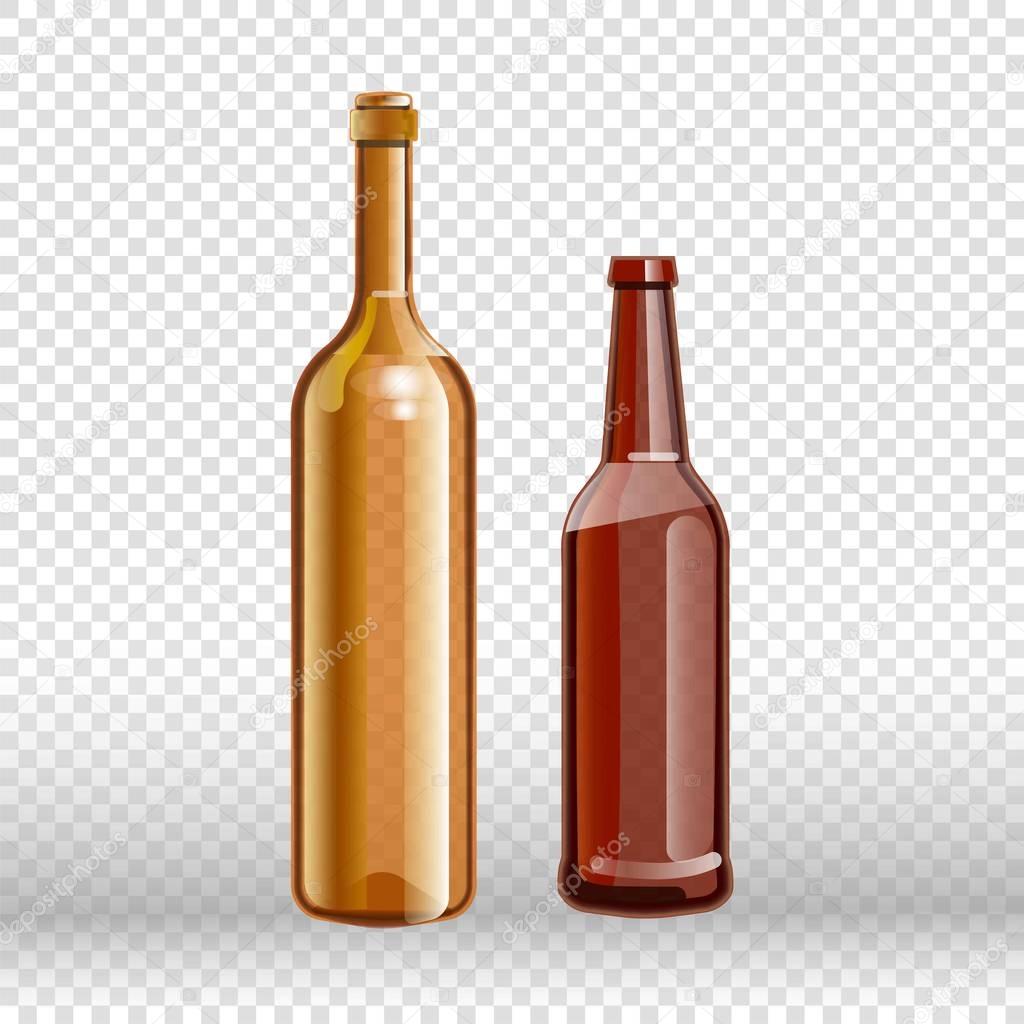Two empty bottles of wine and beer