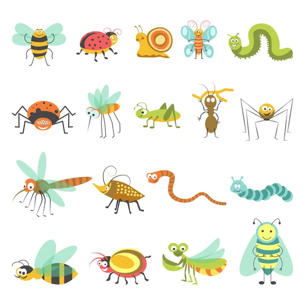Komik karikatür böcekler ve Buglar — Stok Vektör