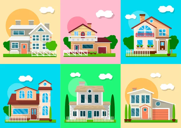 Bâtiments résidentiels et immobiliers objets — Image vectorielle