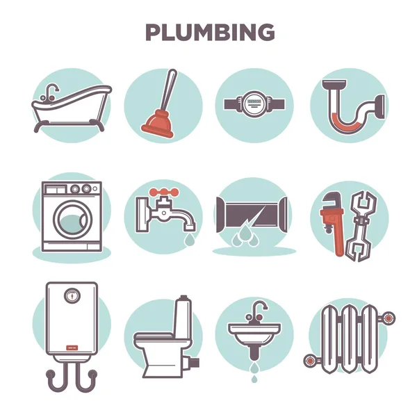 Plumbing template with flat icons — Stock Vector
