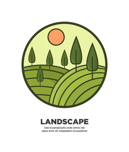 Logotipo redondo plano paisaje — Archivo Imágenes Vectoriales