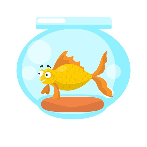 Золотая рыба в прозрачном аквариуме
