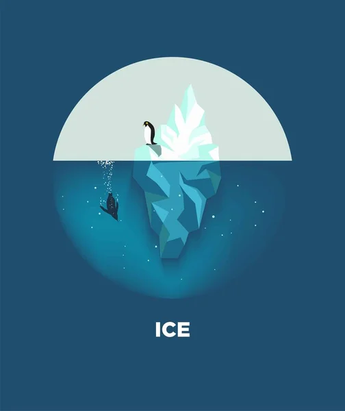Iceberg con pingüinos redondos logotipo — Vector de stock
