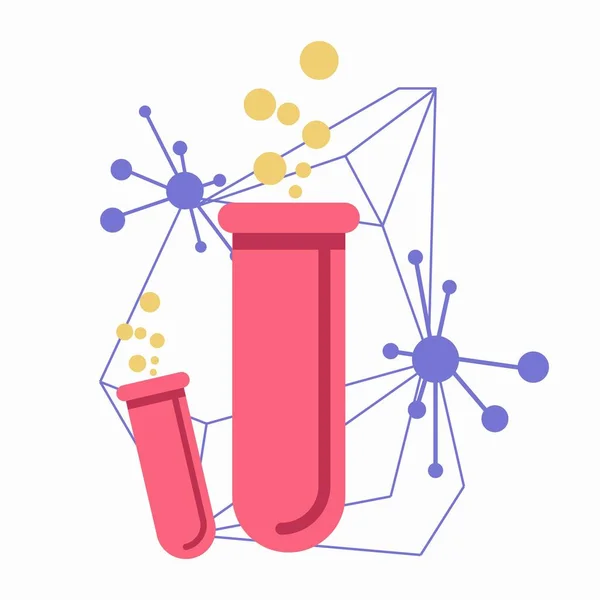 与连接的化学原子粉红色烧瓶 — 图库矢量图片