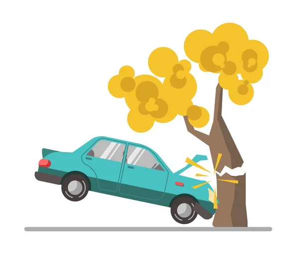 Accidente de accidente de coche en árbol — Vector de stock