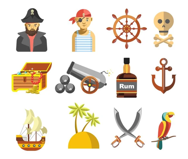 Pirate colorful symbols — Stock Vector