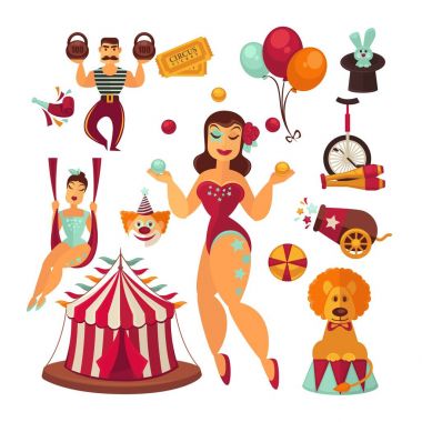 Sirk elemanları ve sanatçılar Icons set