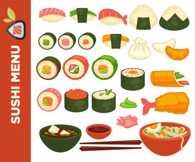 Suşi rulo ve Japon mutfağı simgeler 