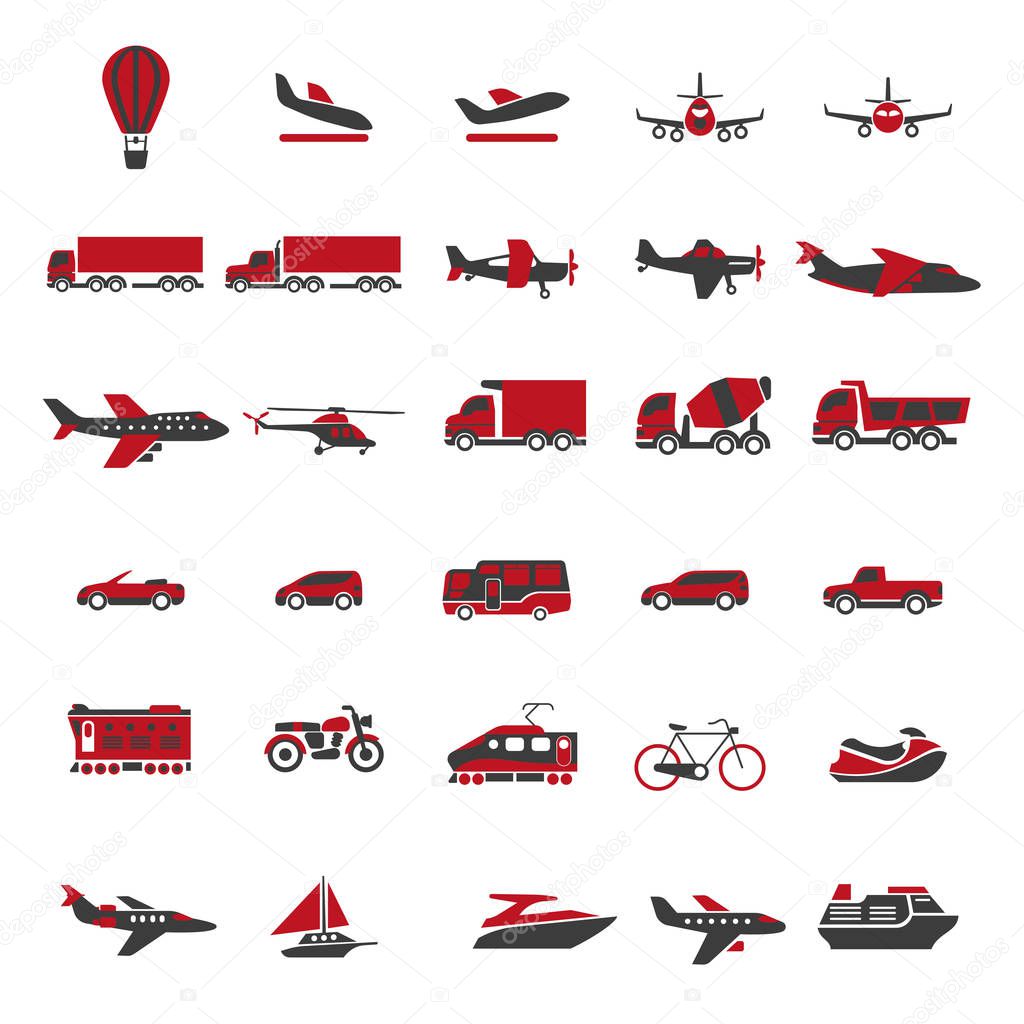 Transport and vehicles icons set