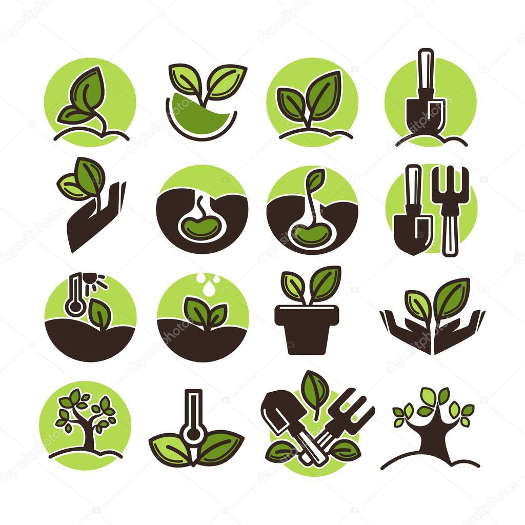 Tree planting and green gardening set