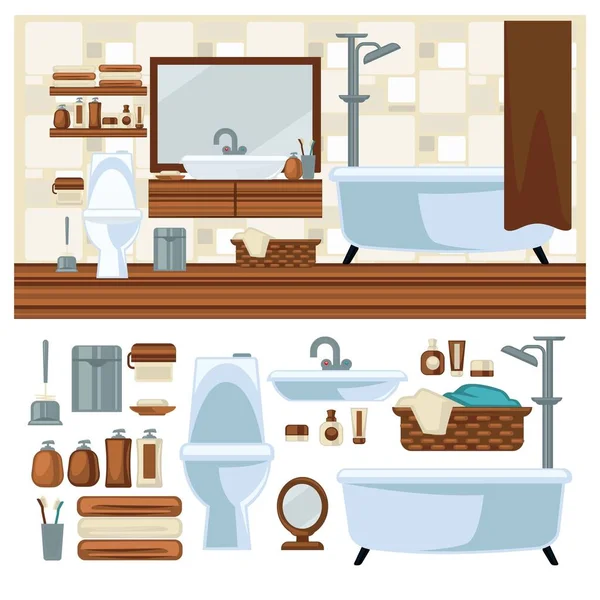 Bathroom with brown interior decorations — Stock Vector