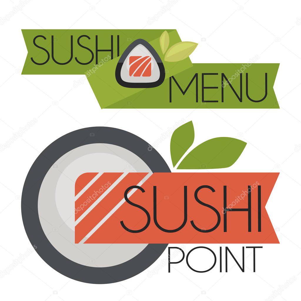Collection of vector logos of sushi. Logo design for restaurants of Japanese food. Vector Illustration.