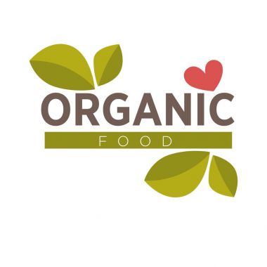 Organik gıda logo tasarımı ile yeşil yaprakları ve kırmızı kalp