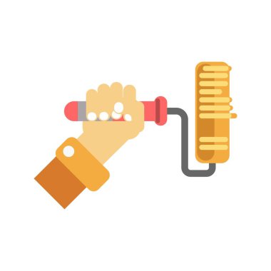 Sarı renkte boya silindiri tutan adamın el