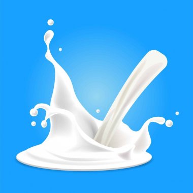 Beyaz süt sıçramalarına kavramı mavi dökme ile gerçekçi banner