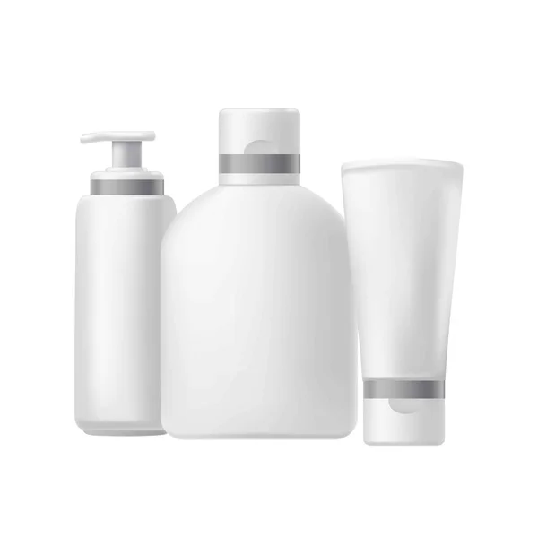 Blank three beauty hygiene containers isolated on white — Stock Vector