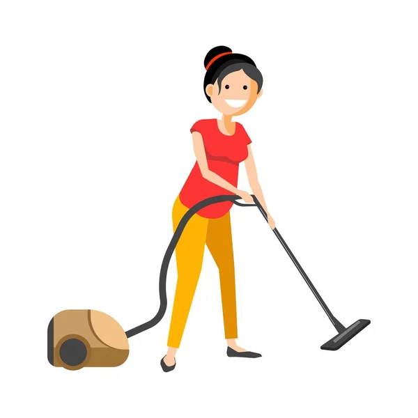 Gadis yang bekerja dengan vacuum cleaner - Stok Vektor