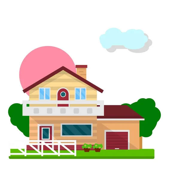 Colorida casa residencial aislada en imagen gráfica blanca — Vector de stock