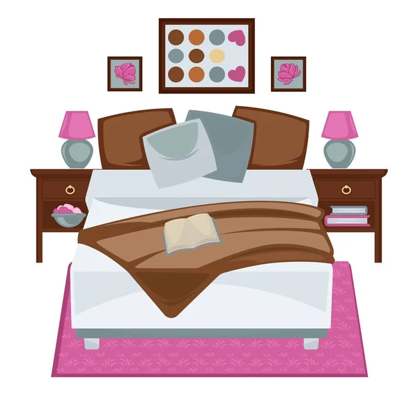 Messy bedroom with opened book — Stock Vector