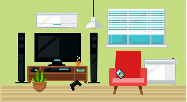 Televisor y sillón en sala de estar — Vector de stock