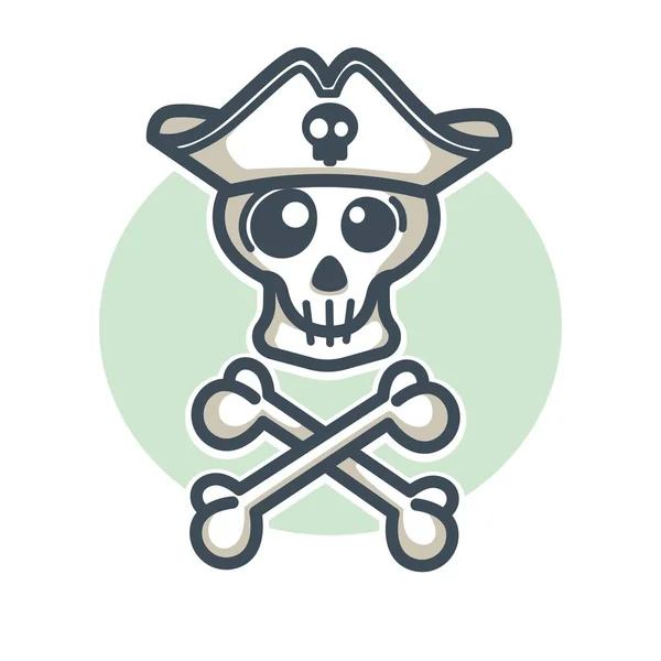 Schedel in pirate hat met twee gekruiste beenderen logo ontwerp — Stockvector