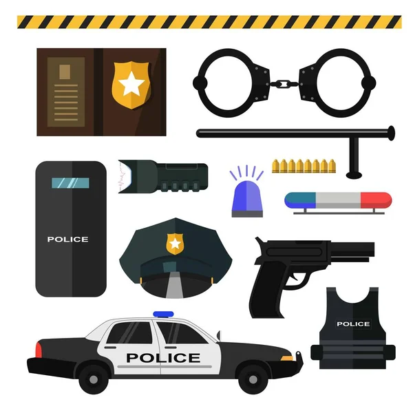 Concept of police equipment isolated on white — Stock Vector