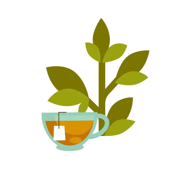 Zielony liść i filiżanki herbaty — Wektor stockowy