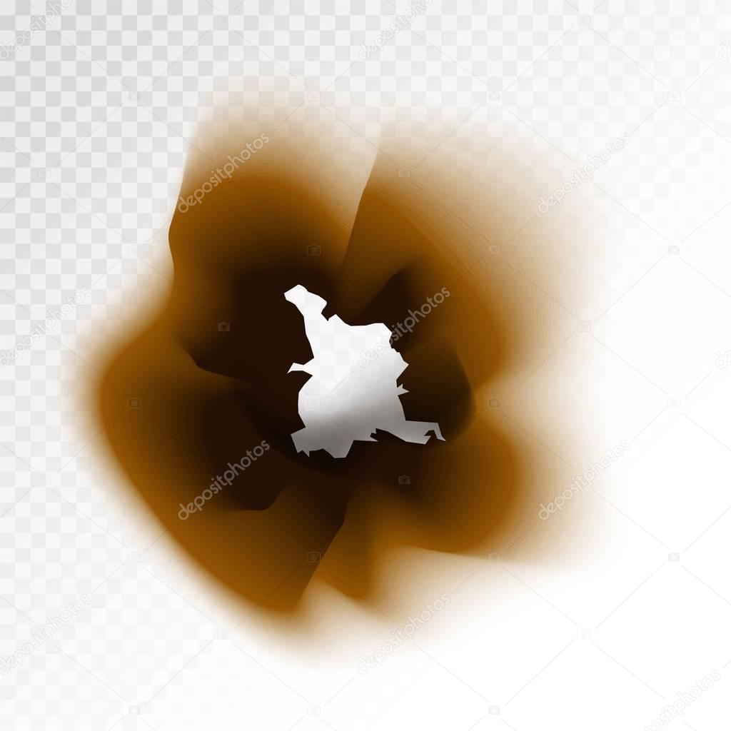 Burnt brown isolated paper hole on transparent background