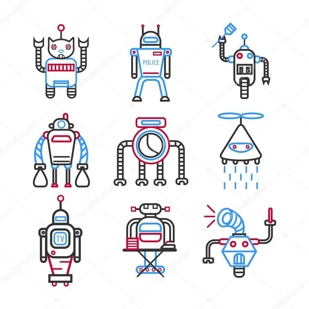 Robots graphic blue collection on white vector picture