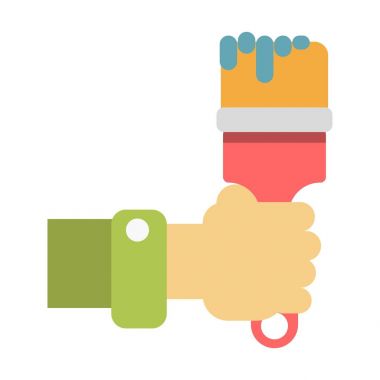 Bir fırça ile mavi boya tutan el. 