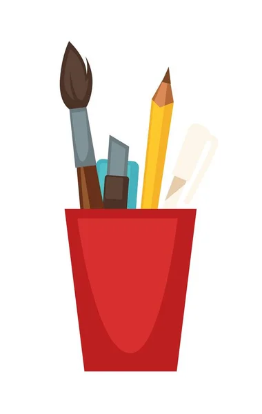 Taza con lápices y pincel — Vector de stock