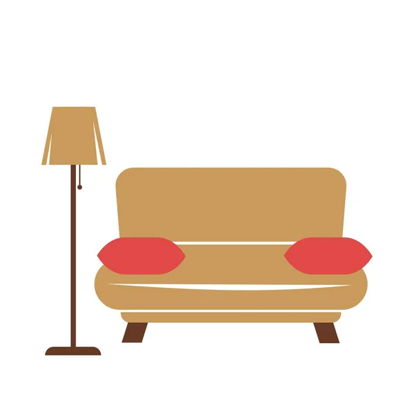Soffa med lampa och kuddar — Stock vektor