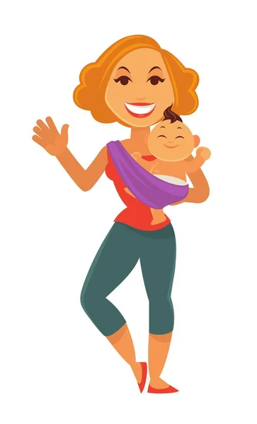 Sonriente madre sosteniendo a su hijo — Vector de stock