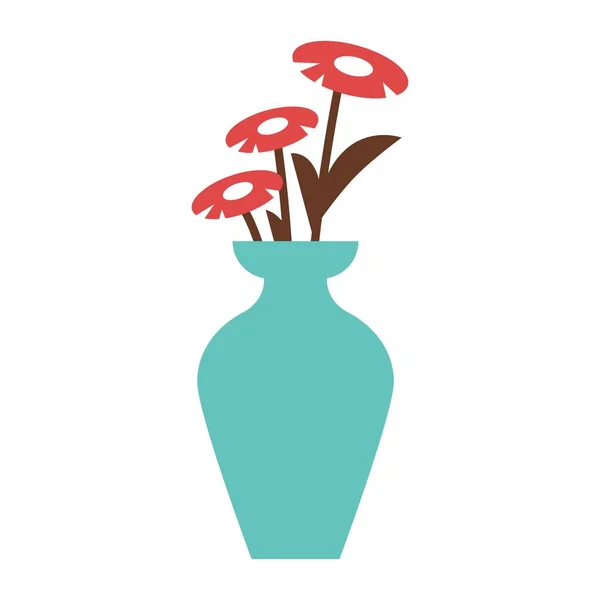 Drei rote Blumen in türkisfarbener Vase — Stockvektor