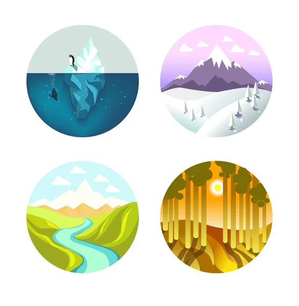 Illustrationen von Eisberg, Berg, Tal und Wald — Stockvektor