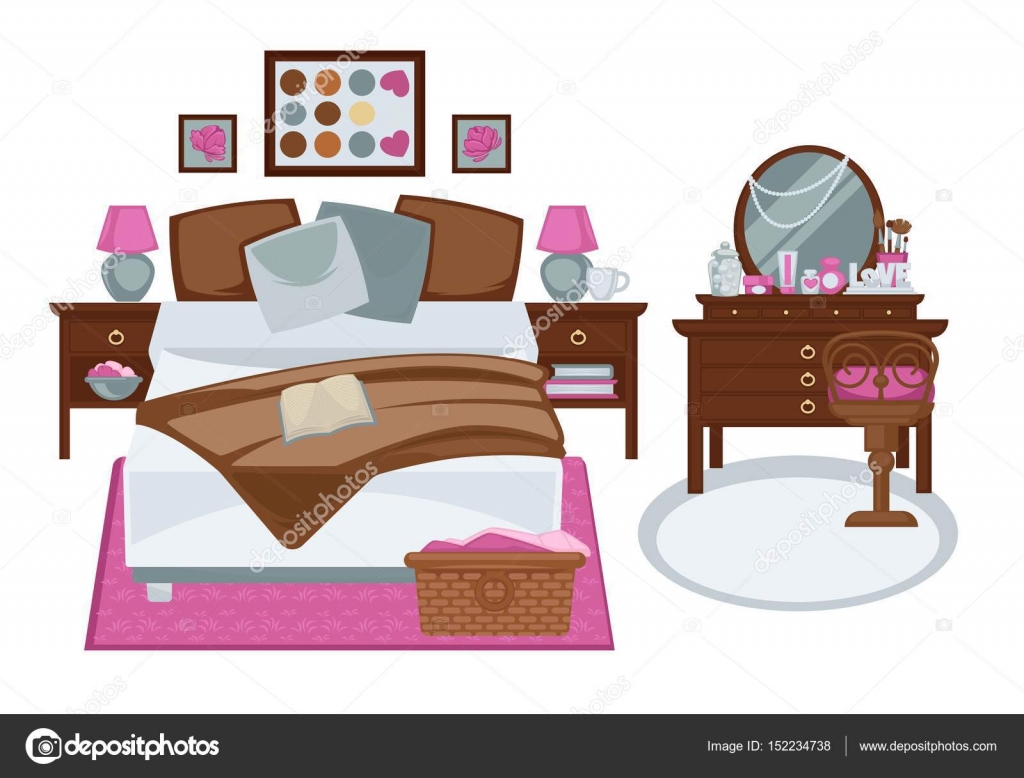 Glamour Interior Of Girls Bedroom In Pink And White Brown