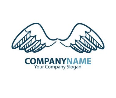 Şirket adı amblemi beyaz izole mavi kuş kanatlı