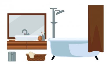 Banyo fruniture ve aksesuarları Banyo düz Icons set vektör