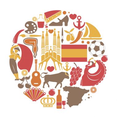 İspanya seyahat gezi simgeler ve vektör İspanyol yerlerinden poster