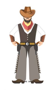 Bearded cowboy with hat holds for two pistols under belt clipart