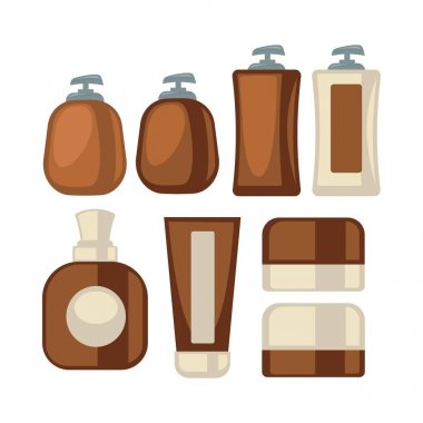 Brown-beige stylish bathroom beauty cosmetics poster on white clipart
