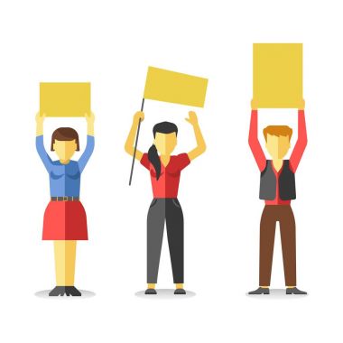 Boş sarı afiş izole başının üstünde tutan kişi protesto